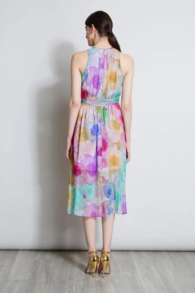Outlet 8211 Women Sleeveless Dresses Elie Tahari Pigment Floral Silk Chiffon Halter Dress Multi