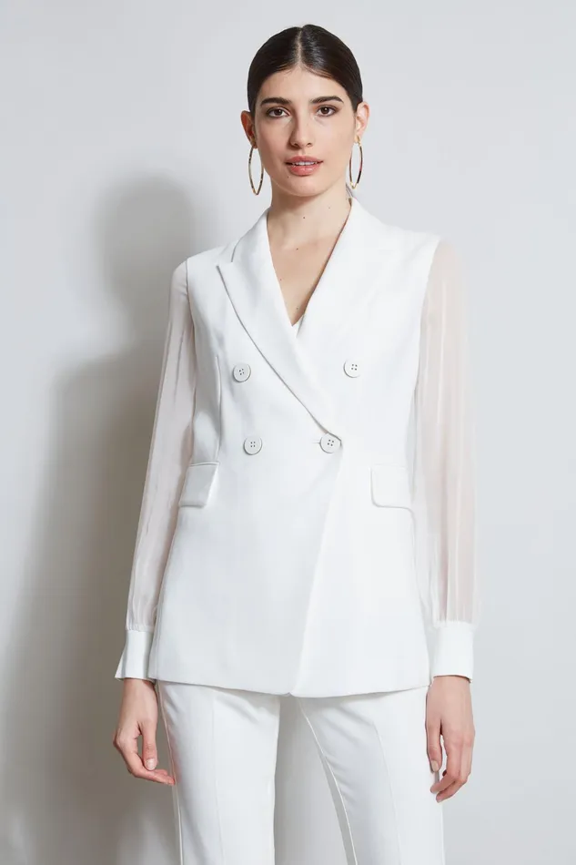 Outlet 8211 Women Suiting Elie Tahari Double Breasted Chiffon Sleeve Blazer Foam