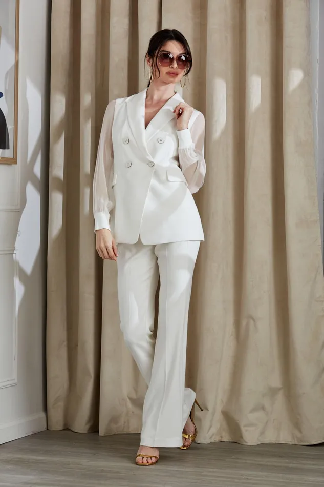 Outlet 8211 Women Suiting Elie Tahari Double Breasted Chiffon Sleeve Blazer Foam