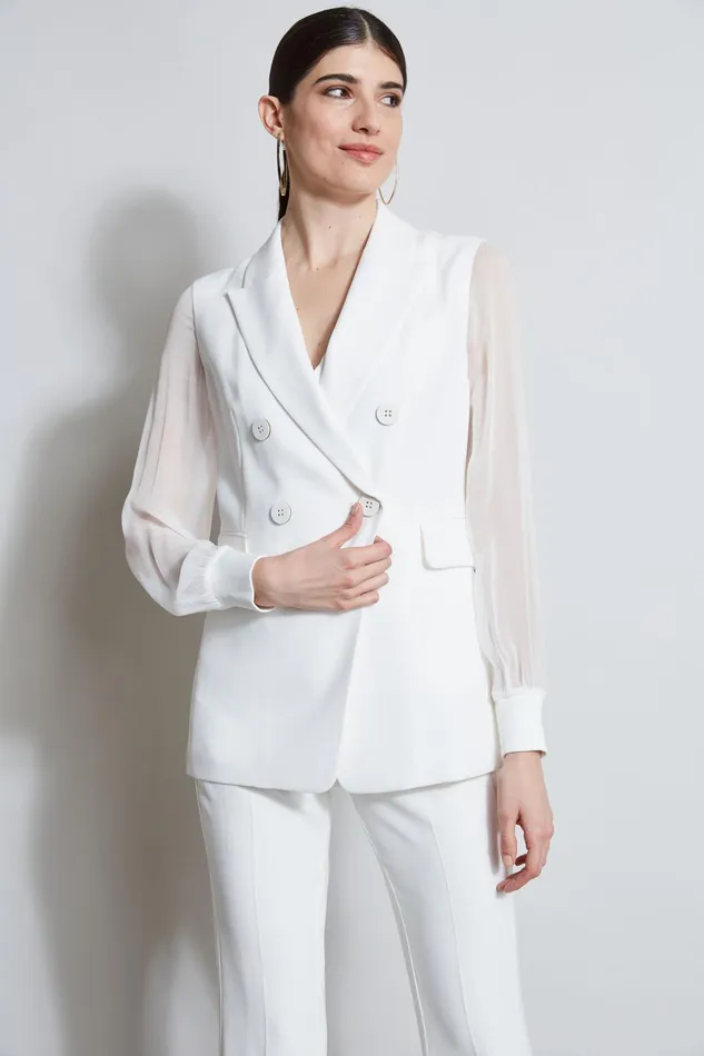 Outlet 8211 Women Suiting Elie Tahari Double Breasted Chiffon Sleeve Blazer Foam
