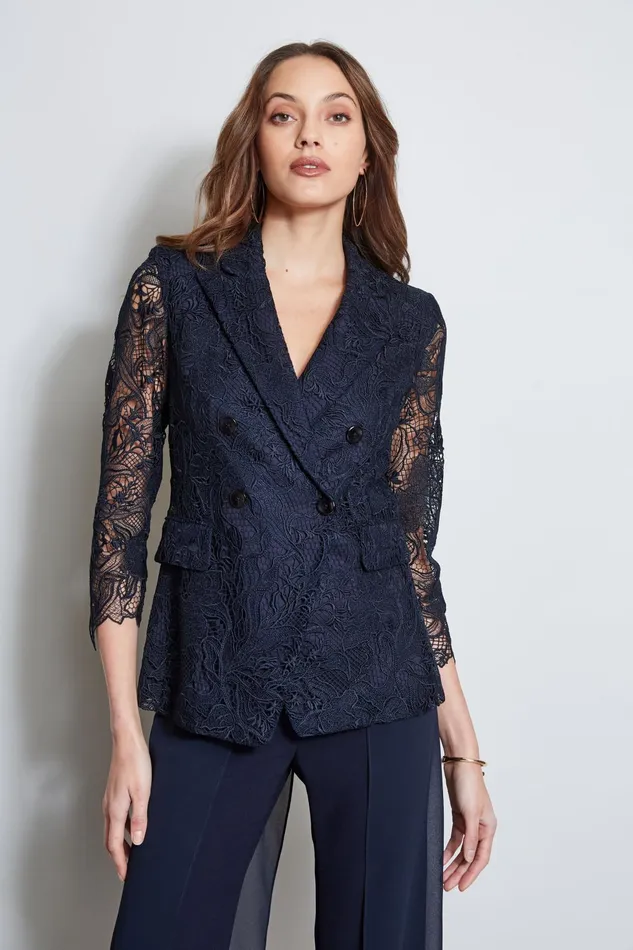 Outlet 8211 Women Suiting Elie Tahari Double Breasted Lace Blazer Stargazer