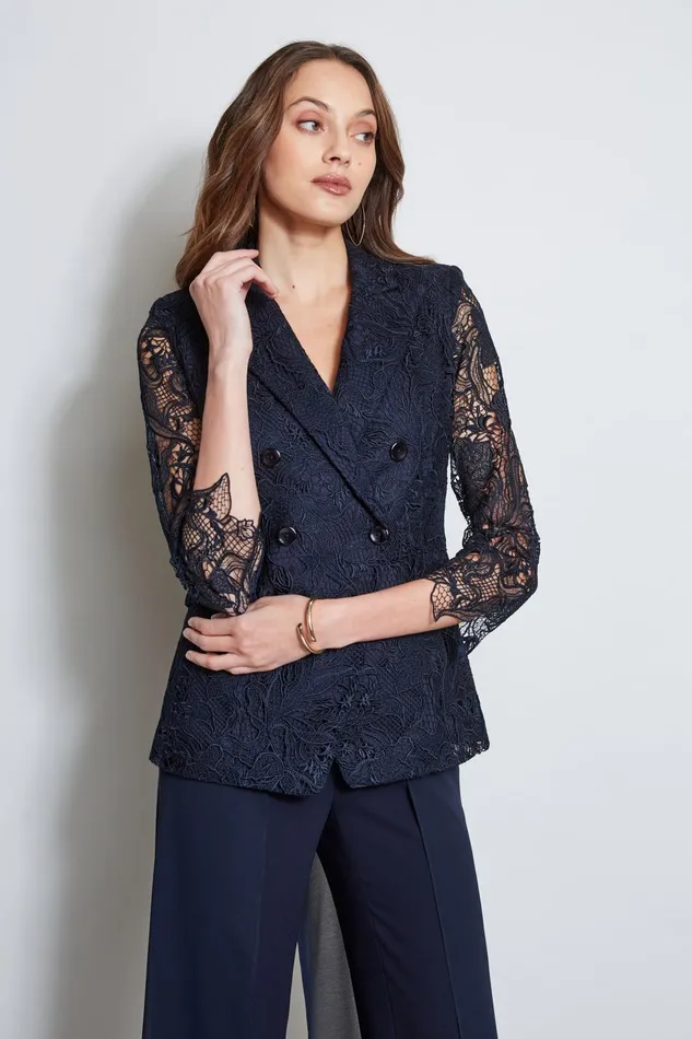 Outlet 8211 Women Suiting Elie Tahari Double Breasted Lace Blazer Stargazer