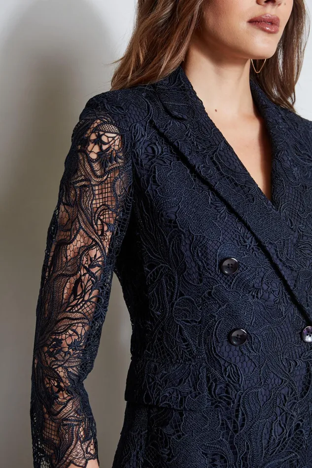 Outlet 8211 Women Suiting Elie Tahari Double Breasted Lace Blazer Stargazer