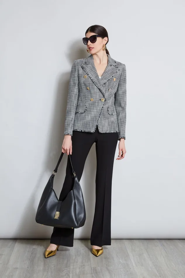 Outlet 8211 Women Suiting Elie Tahari Double Breasted Tweed Blazer Blkwht