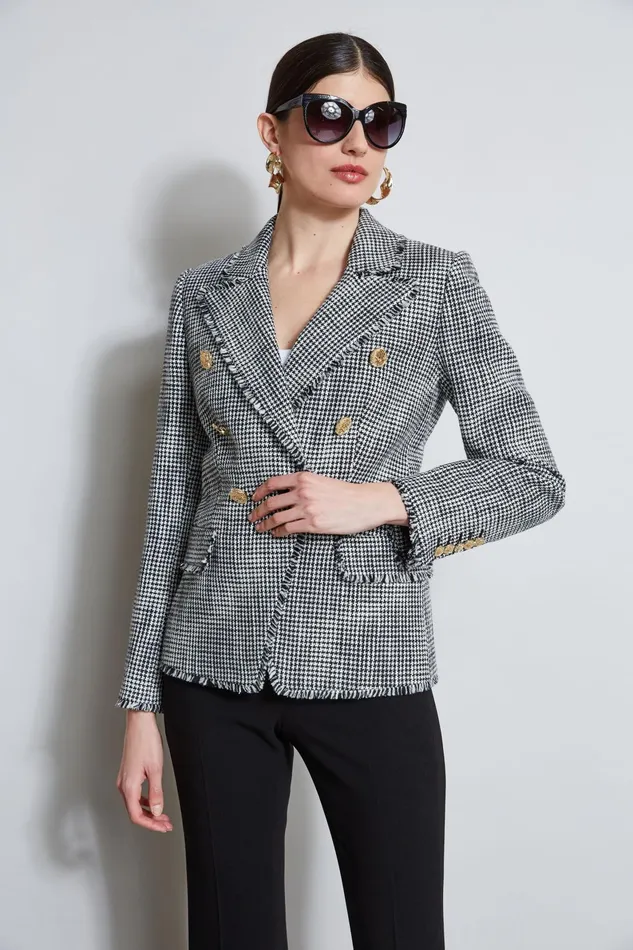 Outlet 8211 Women Suiting Elie Tahari Double Breasted Tweed Blazer Blkwht