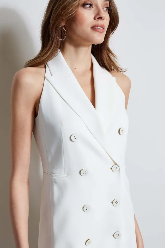 Outlet 8211 Women Suiting Elie Tahari Sleeveless Double Breasted Blazer Dress Foam
