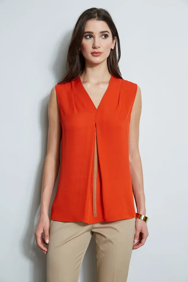 Outlet 8211 Women Tops Elie Tahari Chain Pleat Shirt Agave