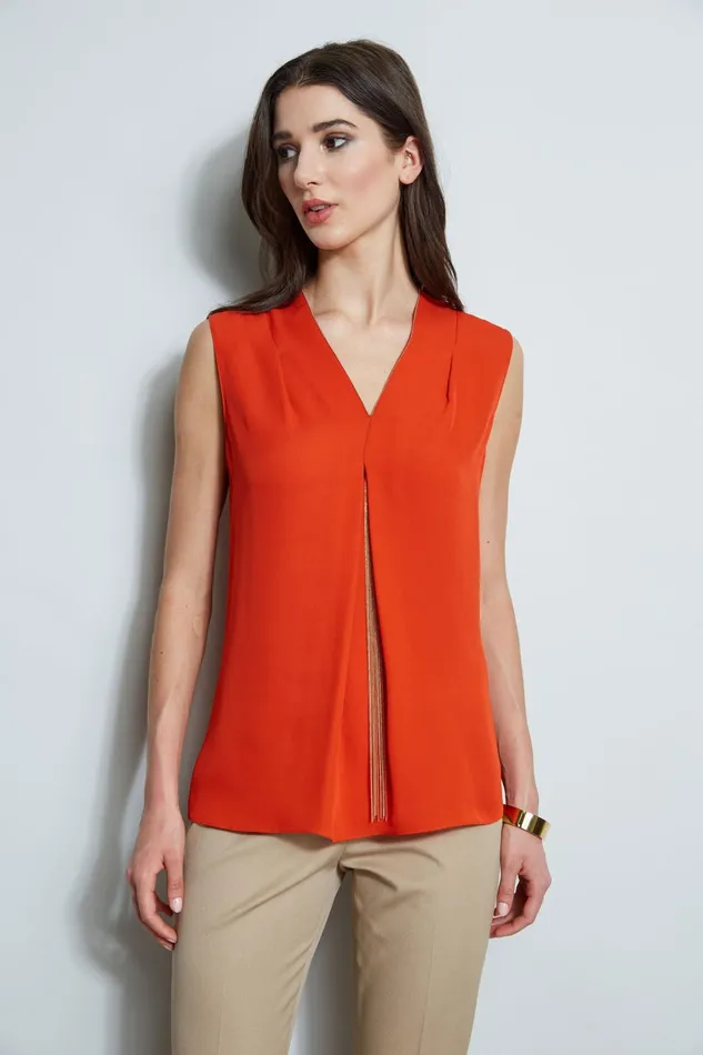 Outlet 8211 Women Tops Elie Tahari Chain Pleat Shirt Agave