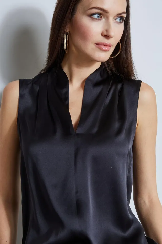 Outlet 8211 Women Tops Elie Tahari Contour Silk Satin Shirt Black