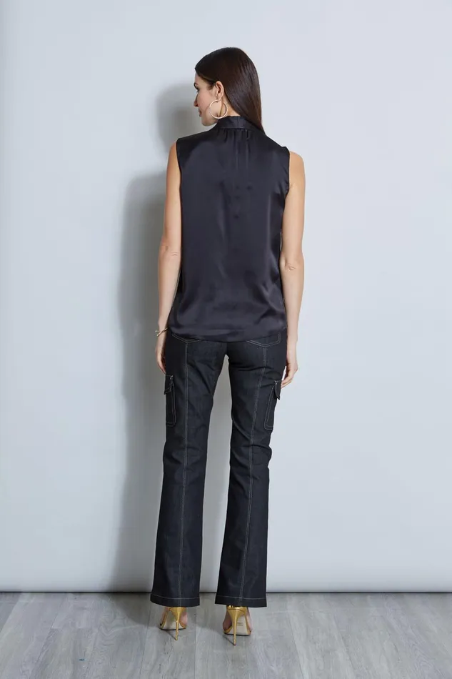 Outlet 8211 Women Tops Elie Tahari Contour Silk Satin Shirt Black