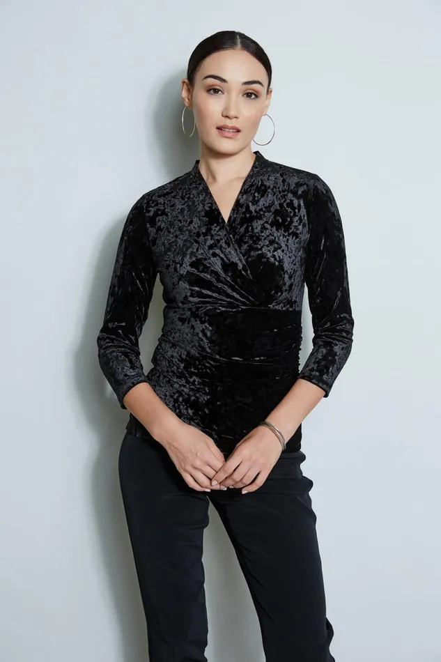 Outlet 8211 Women Tops Elie Tahari Crushed Velvet Ruched Knit Black
