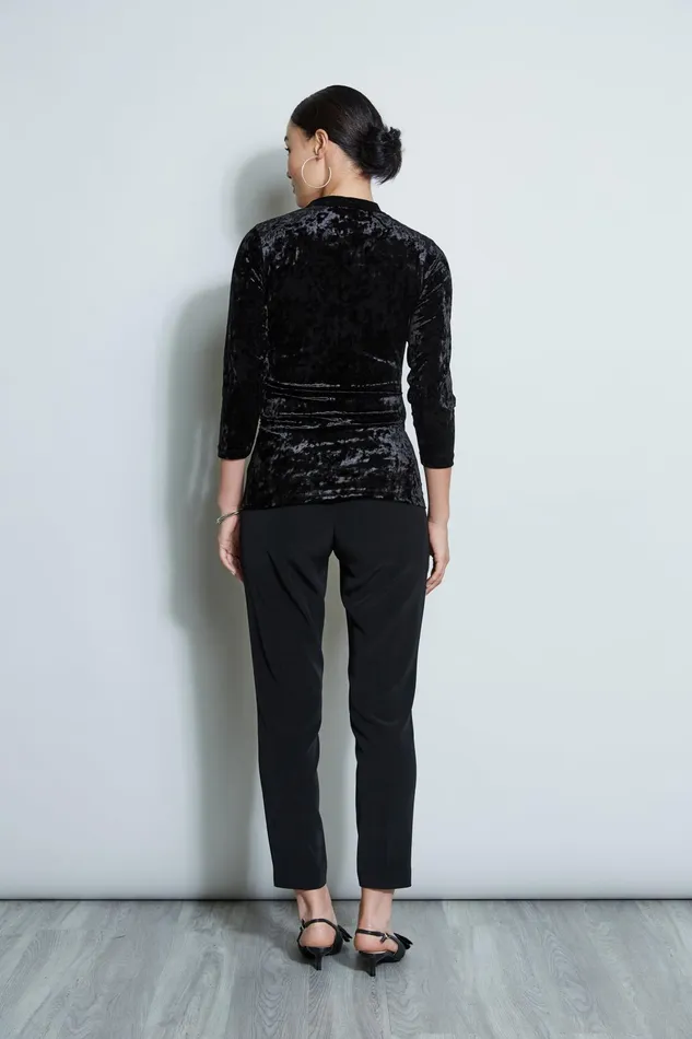 Outlet 8211 Women Tops Elie Tahari Crushed Velvet Ruched Knit Black