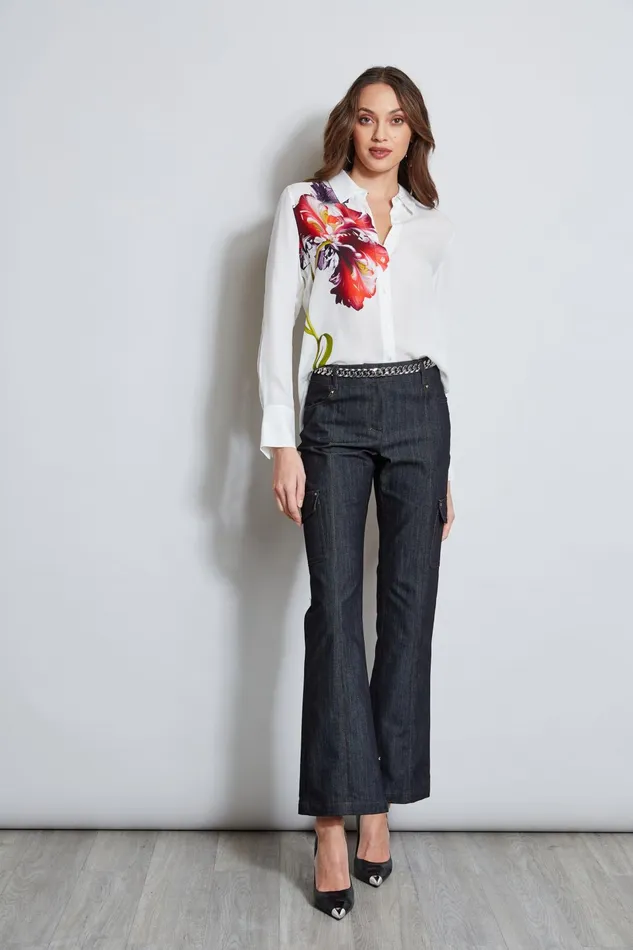 Outlet 8211 Women Tops Elie Tahari Digital Floral Silk Shirt Foam Multi