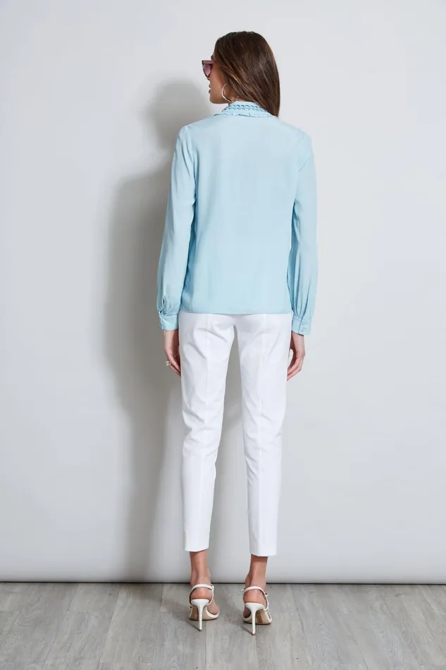 Outlet 8211 Women Tops Elie Tahari Embroidered Collar Shirt Sky Light