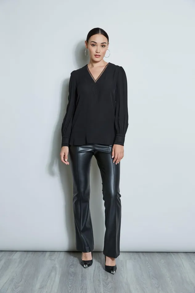 Outlet 8211 Women Tops Elie Tahari Embroidered Silk Shirt Black