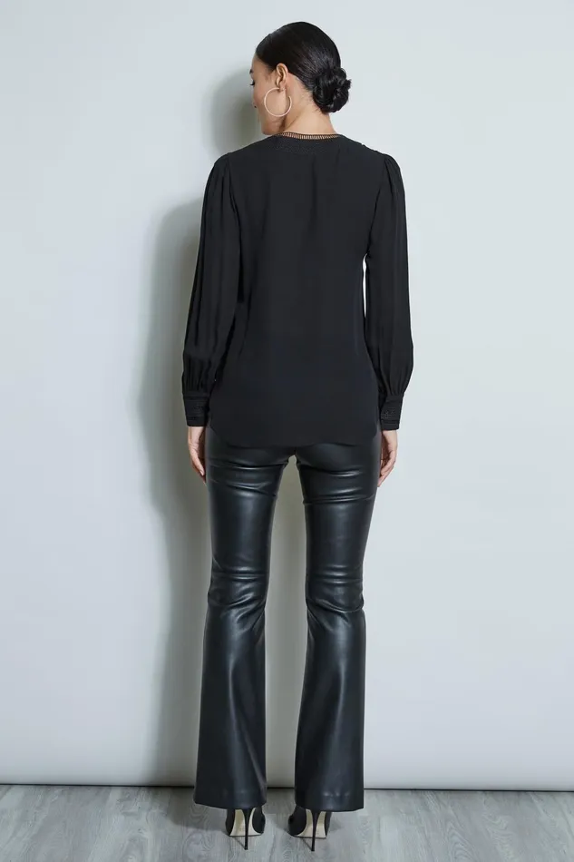 Outlet 8211 Women Tops Elie Tahari Embroidered Silk Shirt Black