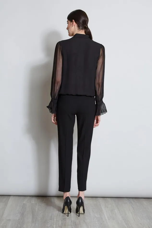 Outlet 8211 Women Tops Elie Tahari Embroidered Sleeve Blouson Shirt Black