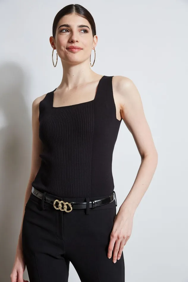 Outlet 8211 Women Tops Elie Tahari Rib Detail Sweater Tank Black