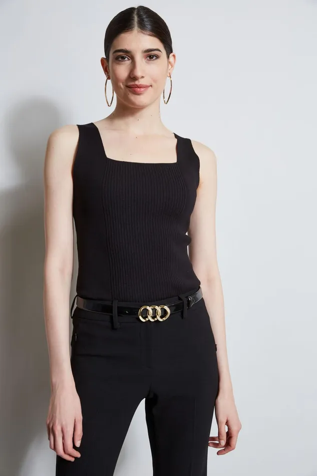 Outlet 8211 Women Tops Elie Tahari Rib Detail Sweater Tank Black