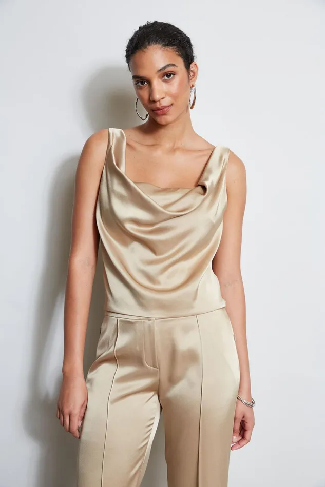 Outlet 8211 Women Tops Elie Tahari Satin Cowl Cami Sandcastle