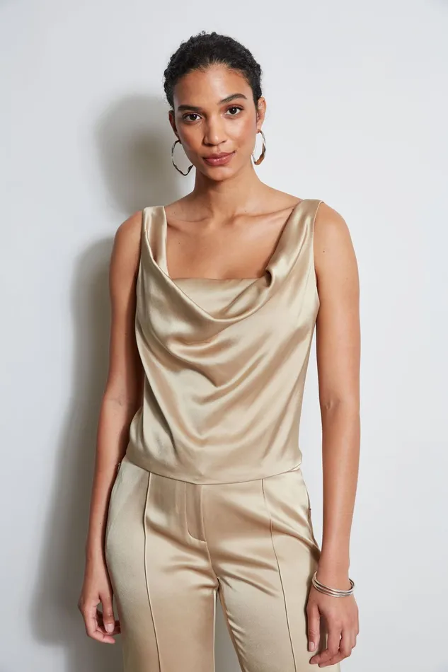 Outlet 8211 Women Tops Elie Tahari Satin Cowl Cami Sandcastle
