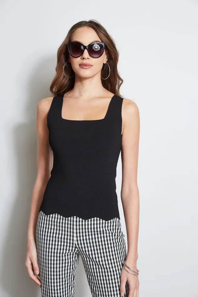 Outlet 8211 Women Tops Elie Tahari Scallop Hem Sweater Tank Black
