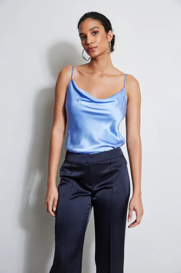 Outlet 8211 Women Tops Elie Tahari Silk Satin Cami Horizon Blue