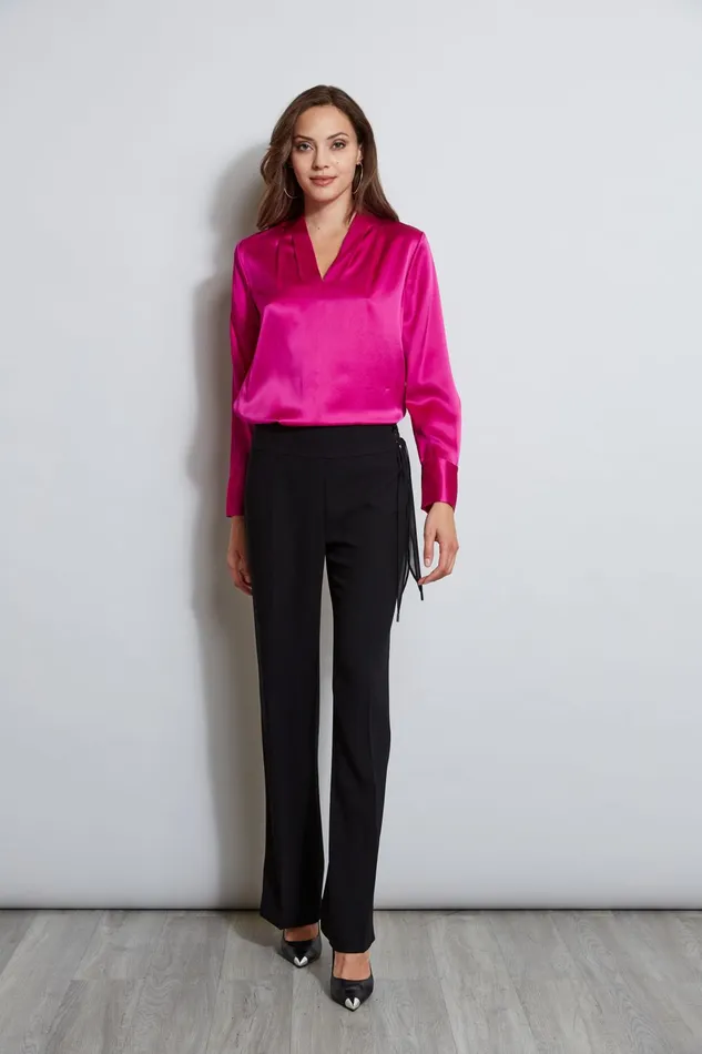 Outlet 8211 Women Tops Elie Tahari Silk Satin Contour Neck Shirt Electric Pink