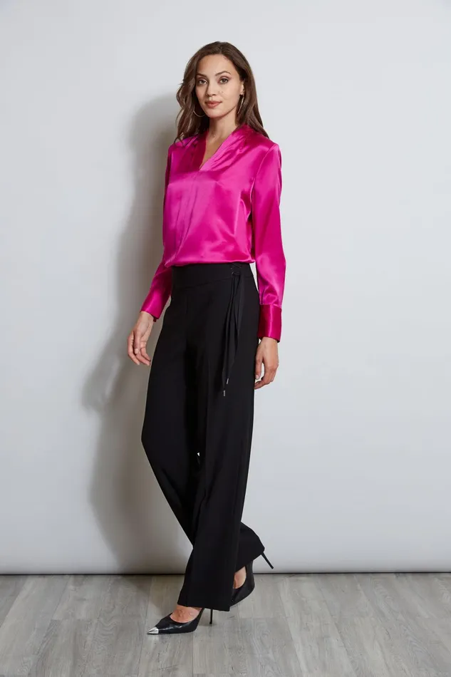 Outlet 8211 Women Tops Elie Tahari Silk Satin Contour Neck Shirt Electric Pink