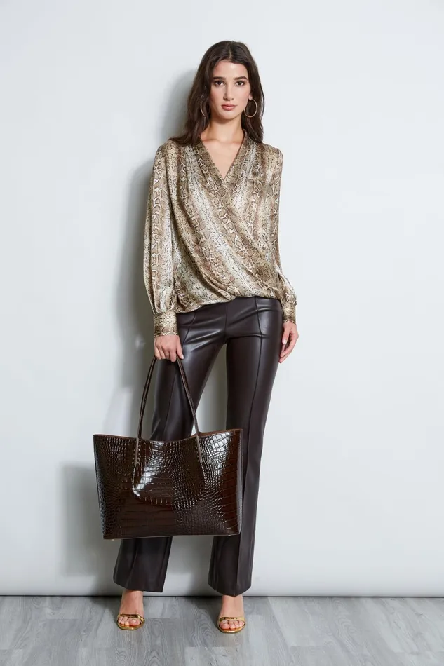 Outlet 8211 Women Tops Elie Tahari Silk Satin Python Draped Shirt Multi