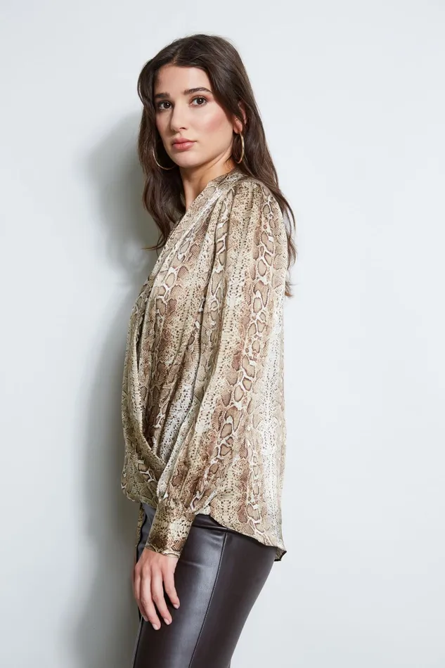 Outlet 8211 Women Tops Elie Tahari Silk Satin Python Draped Shirt Multi