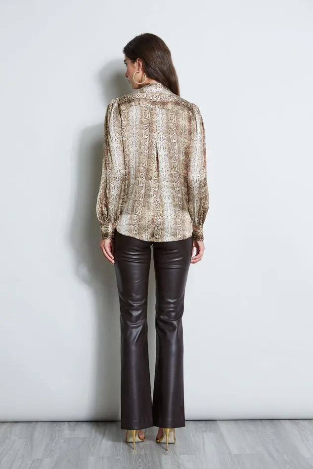 Outlet 8211 Women Tops Elie Tahari Silk Satin Python Draped Shirt Multi
