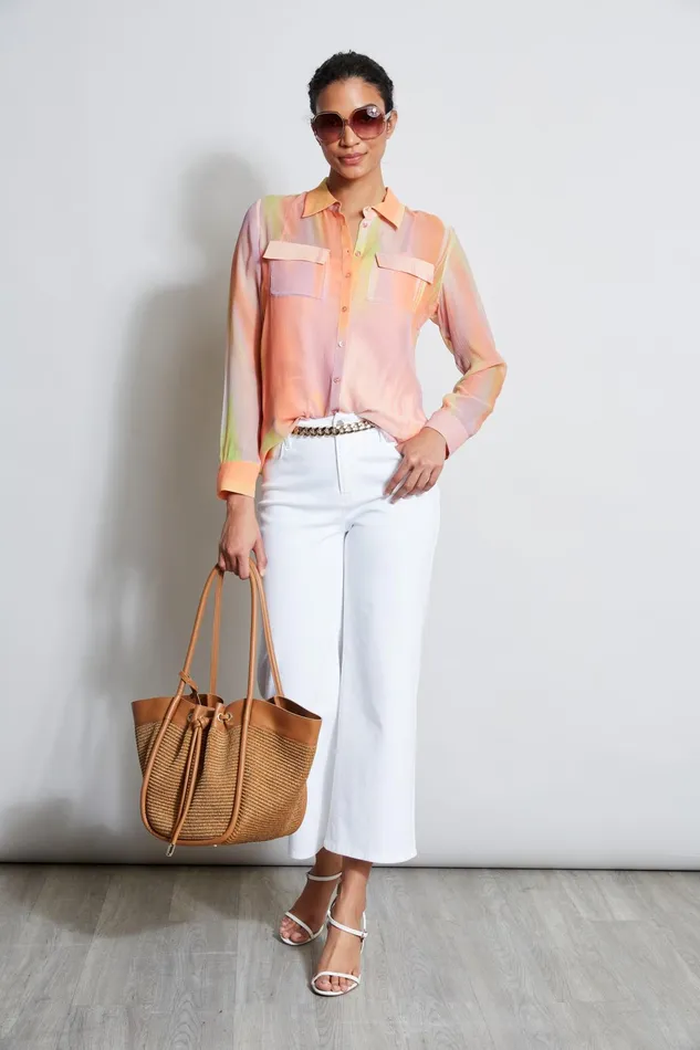 Outlet 8211 Women Tops Elie Tahari Silk Sunrise Utility Shirt Multi