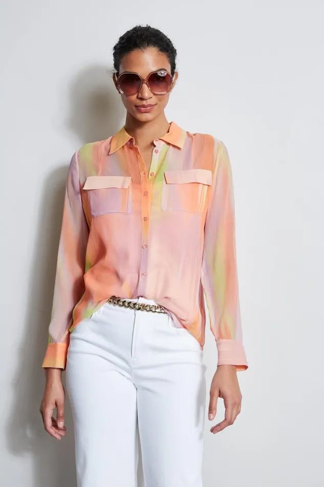Outlet 8211 Women Tops Elie Tahari Silk Sunrise Utility Shirt Multi