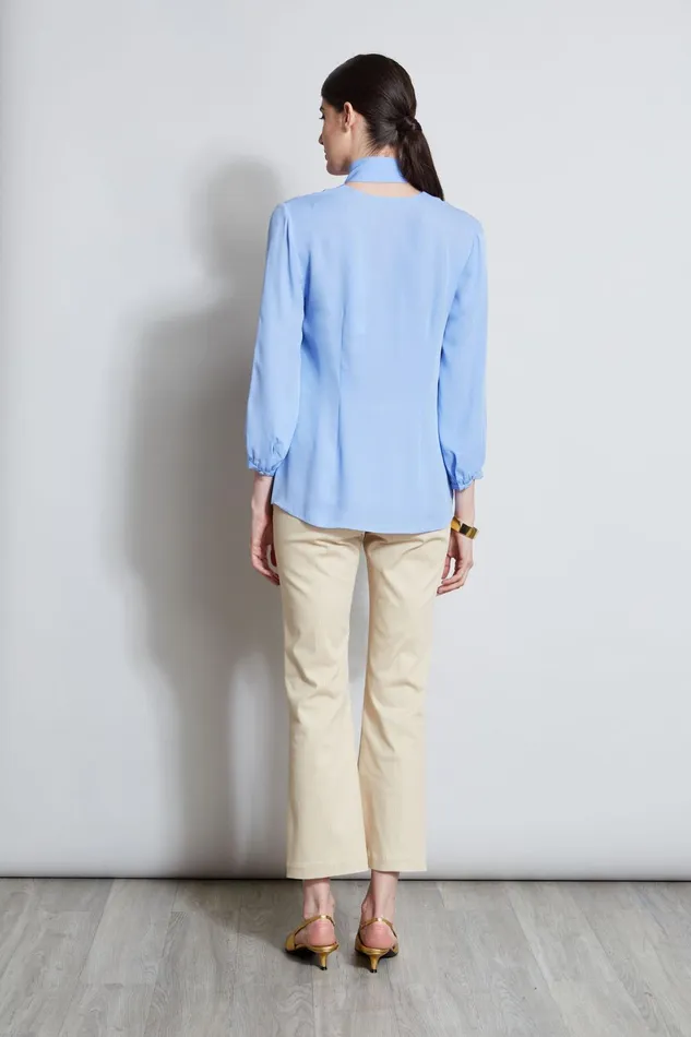 Outlet 8211 Women Tops Elie Tahari Silk Tie Button Shirt Horizon Blue