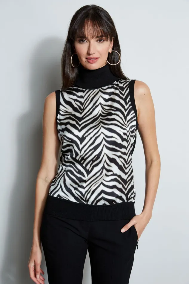 Outlet 8211 Women Tops Elie Tahari Silk Zebra Print Sweater Black