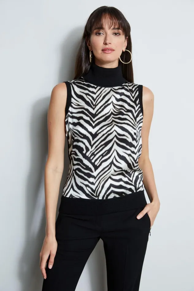 Outlet 8211 Women Tops Elie Tahari Silk Zebra Print Sweater Black