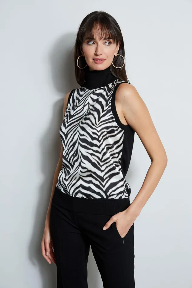 Outlet 8211 Women Tops Elie Tahari Silk Zebra Print Sweater Black