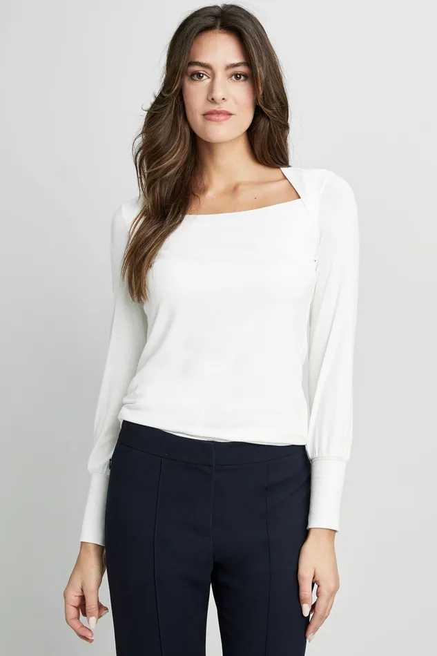 Outlet 8211 Women Tops Elie Tahari Straight Neck Ribbed Knit Sky White