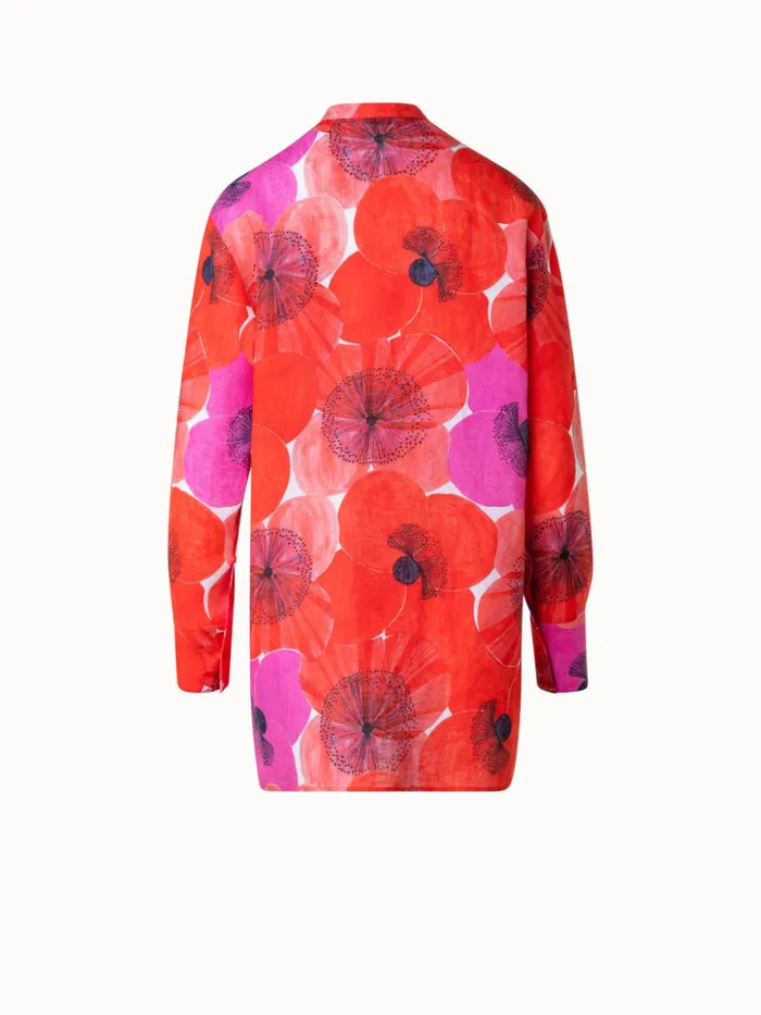 Oversize Linen Tunic Blouse With Poppy Print Poppy Women Akris Blouses