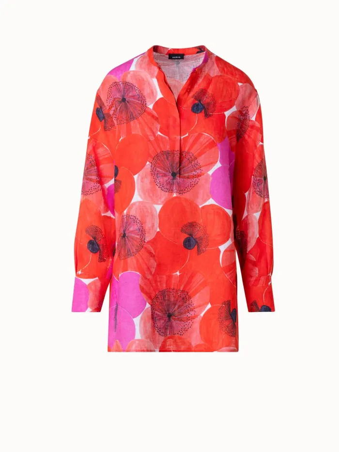 Oversize Linen Tunic Blouse With Poppy Print Poppy Women Akris Blouses