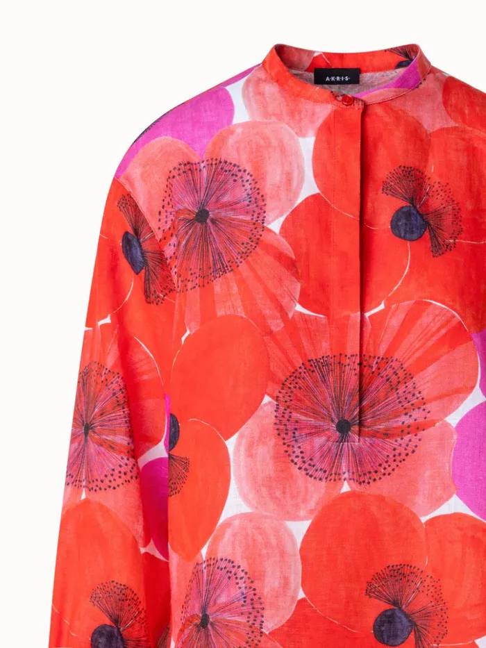 Oversize Linen Tunic Blouse With Poppy Print Poppy Women Akris Blouses