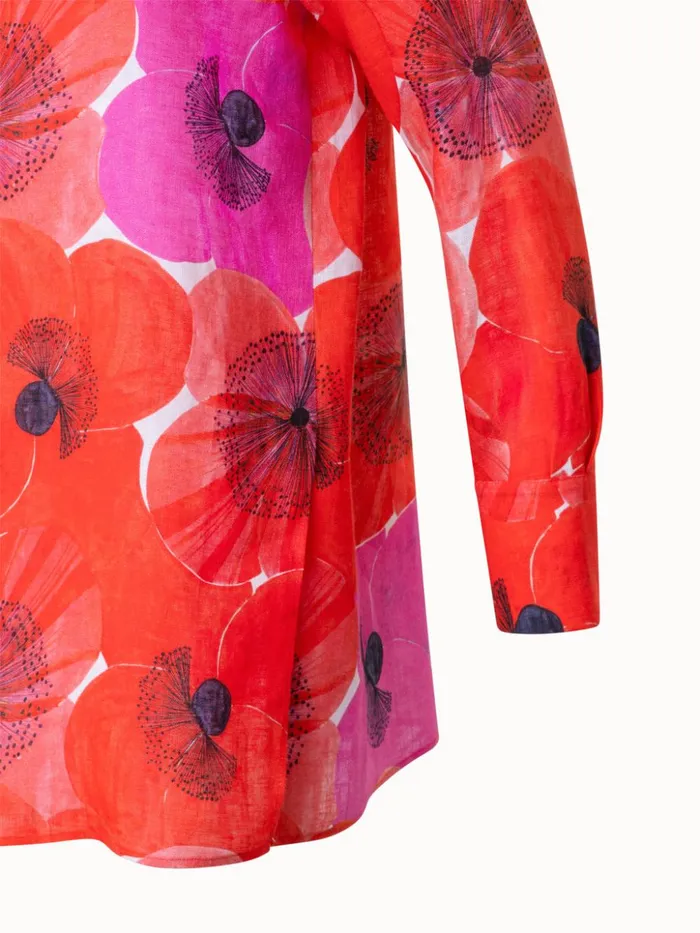 Oversize Linen Tunic Blouse With Poppy Print Poppy Women Akris Blouses