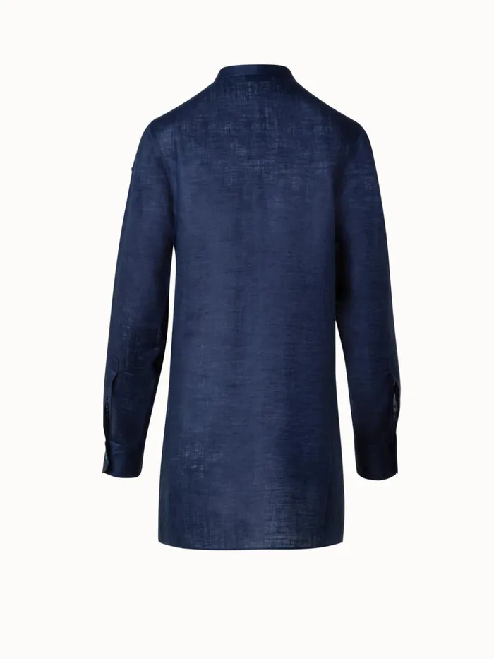 Oversized Linen Tunic Blouse Navy Women Akris Blouses