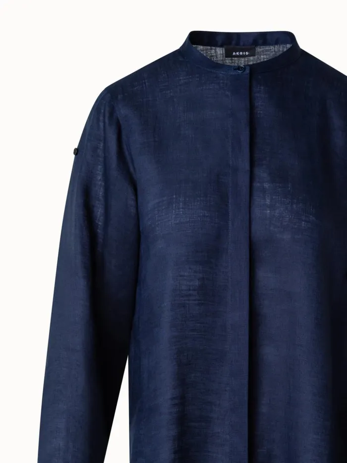 Oversized Linen Tunic Blouse Navy Women Akris Blouses