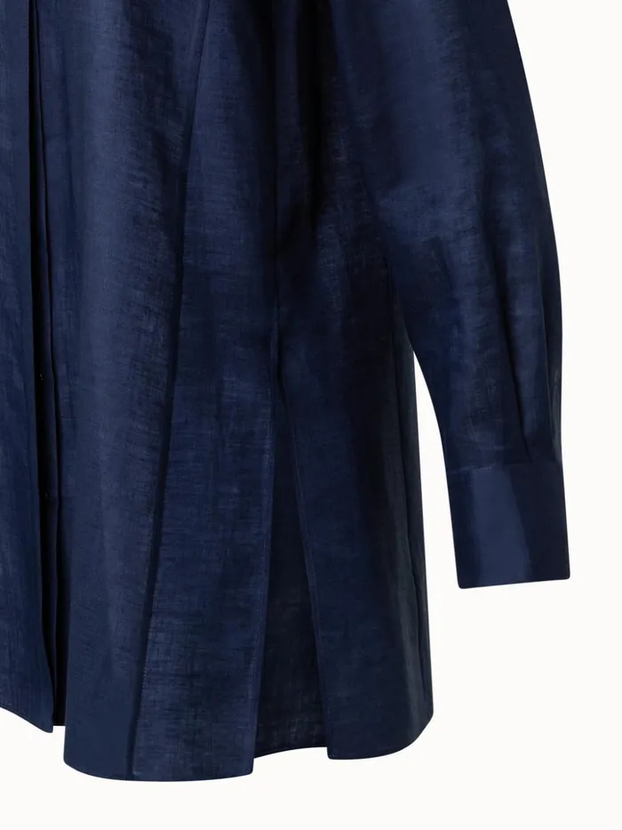 Oversized Linen Tunic Blouse Navy Women Akris Blouses