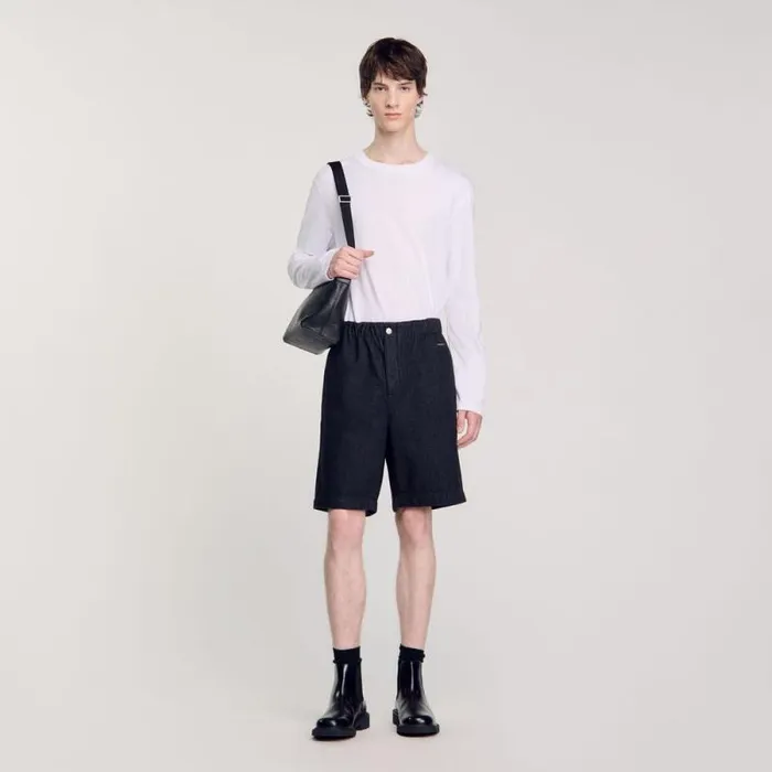 Pants and Shorts Men SANDRO Raw Denim Bermuda Shorts Black