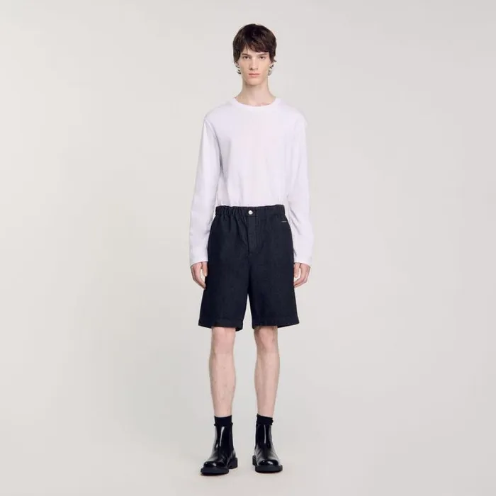 Pants and Shorts Men SANDRO Raw Denim Bermuda Shorts Black