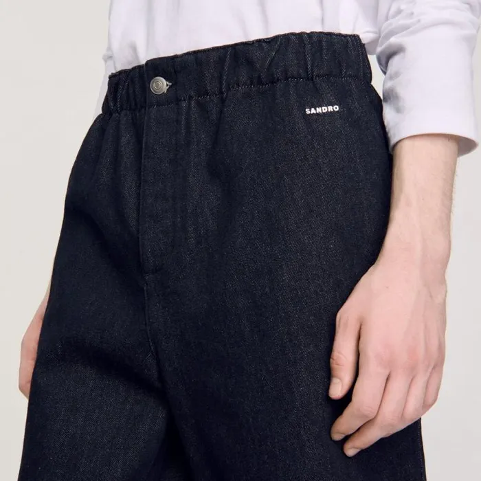 Pants and Shorts Men SANDRO Raw Denim Bermuda Shorts Black