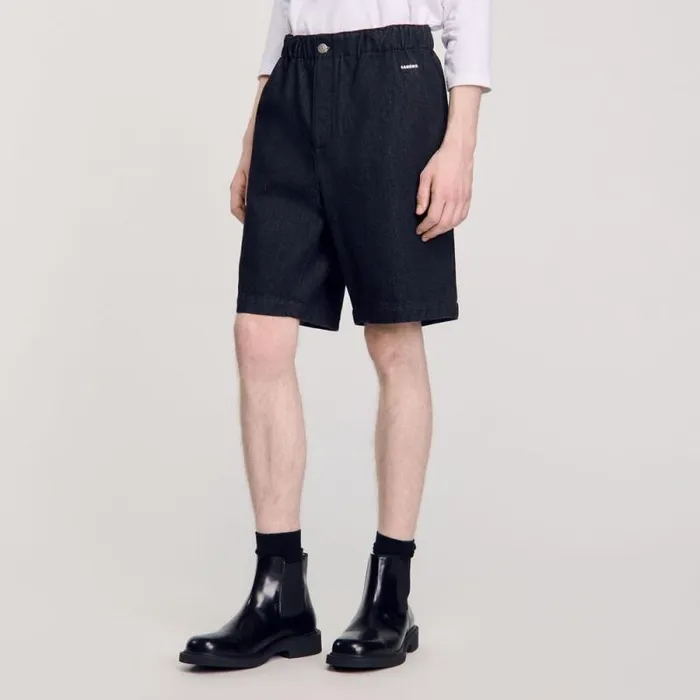 Pants and Shorts Men SANDRO Raw Denim Bermuda Shorts Black